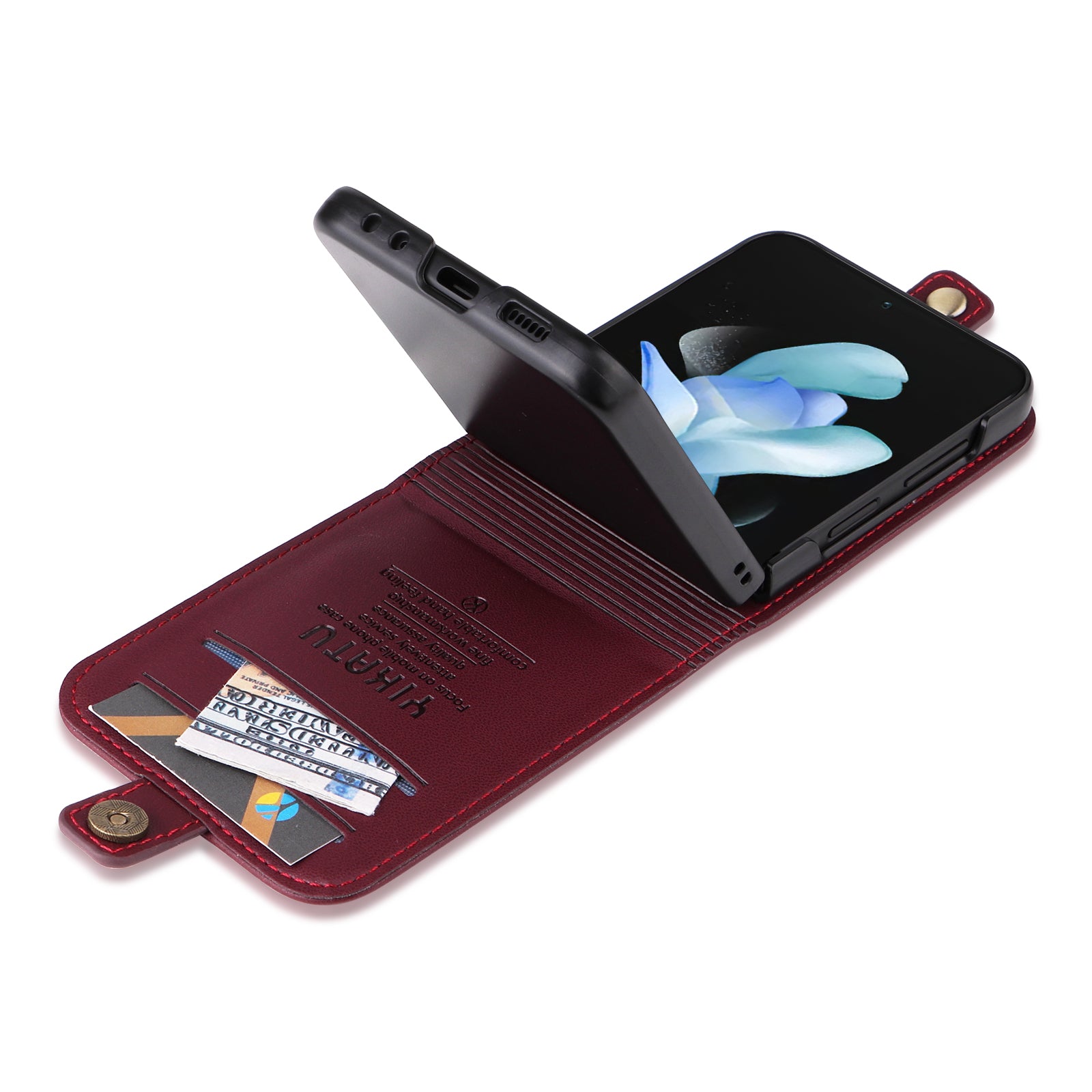 YIKATU YK-001 For Samsung Galaxy Z Flip6 5G Case Leather Phone Cover with Card Slots - Wine Red