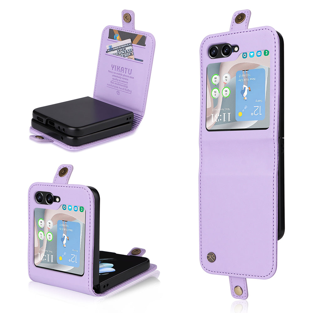 YIKATU YK-001 For Samsung Galaxy Z Flip6 5G Case Leather Phone Cover with Card Slots - Light Purple