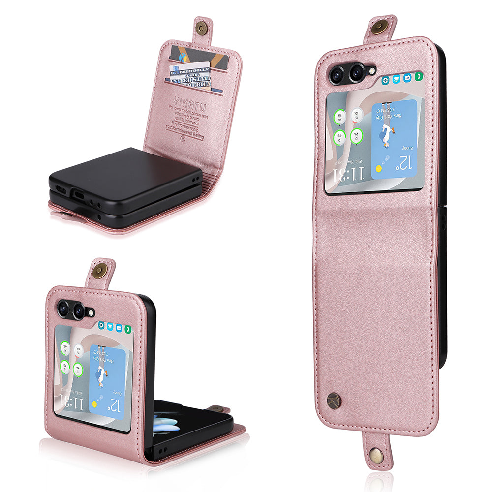 YIKATU YK-001 For Samsung Galaxy Z Flip6 5G Case Leather Phone Cover with Card Slots - Rose Gold