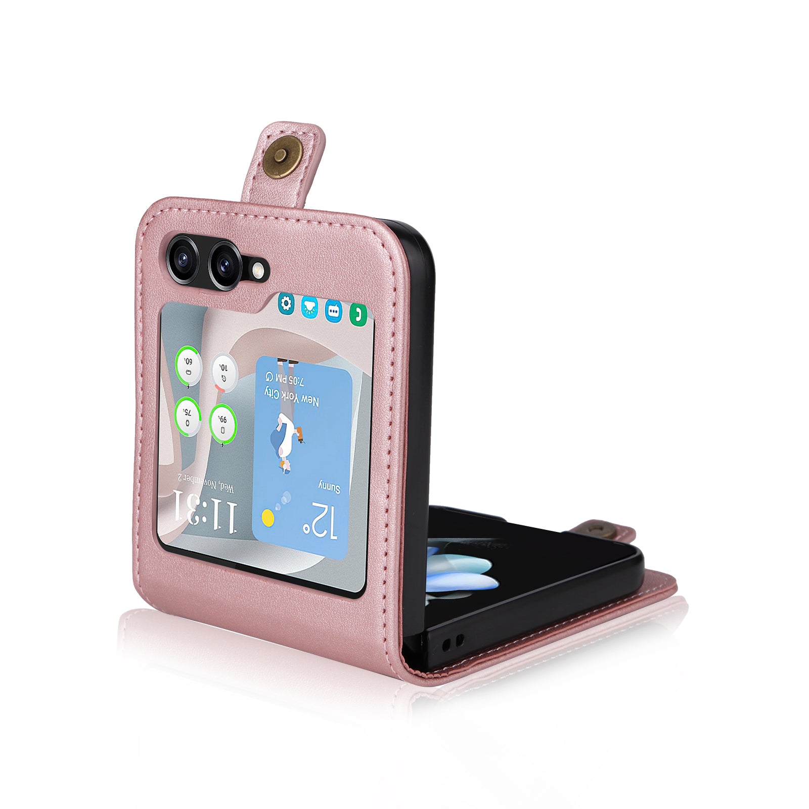 YIKATU YK-001 For Samsung Galaxy Z Flip6 5G Case Leather Phone Cover with Card Slots - Rose Gold