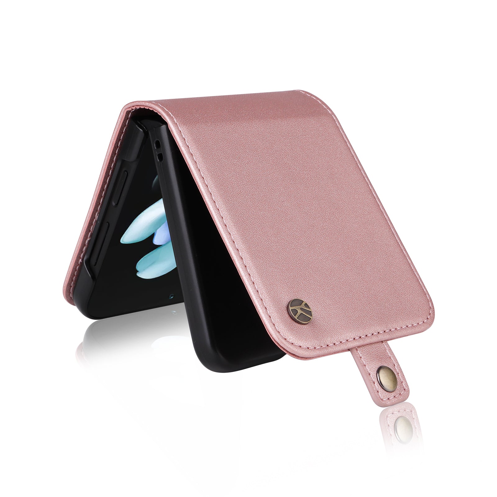 YIKATU YK-001 For Samsung Galaxy Z Flip6 5G Case Leather Phone Cover with Card Slots - Rose Gold