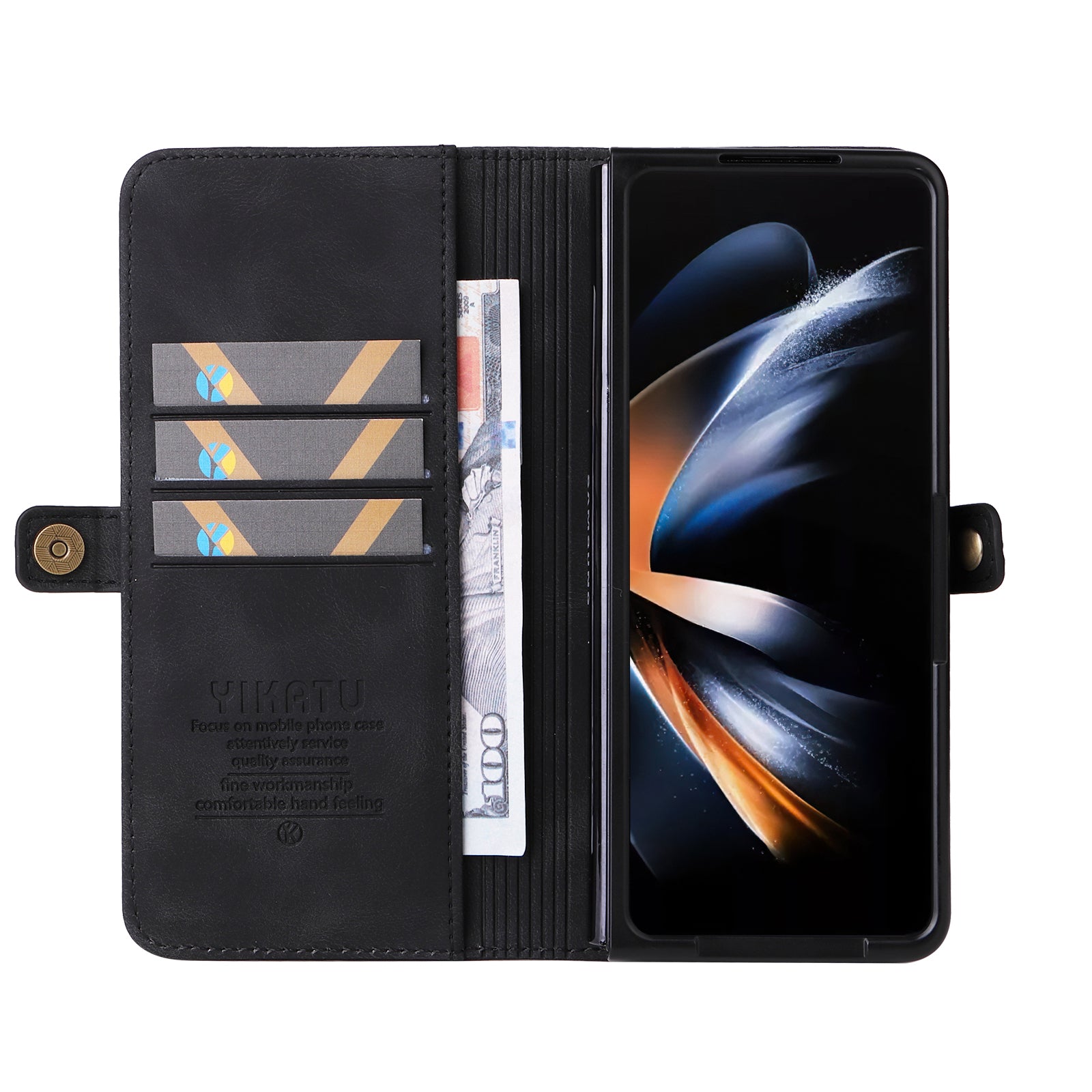 YIKATU YK-002 For Samsung Galaxy Z Fold6 5G Case PU Leather Skin-Touch Phone Cover - Black