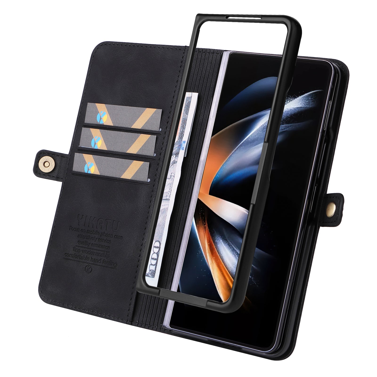 YIKATU YK-002 For Samsung Galaxy Z Fold6 5G Case PU Leather Skin-Touch Phone Cover - Black