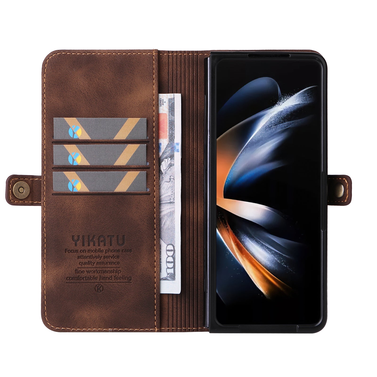 YIKATU YK-002 For Samsung Galaxy Z Fold6 5G Case PU Leather Skin-touch Phone Cover - Brown