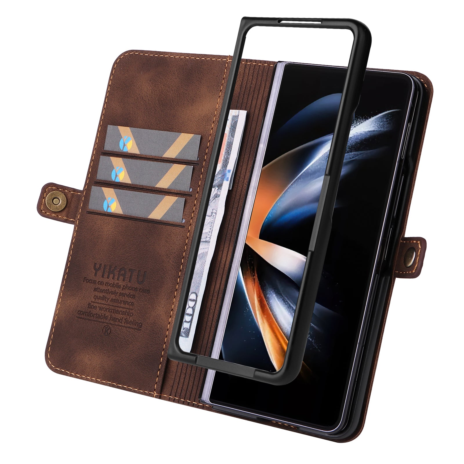 YIKATU YK-002 For Samsung Galaxy Z Fold6 5G Case PU Leather Skin-touch Phone Cover - Brown