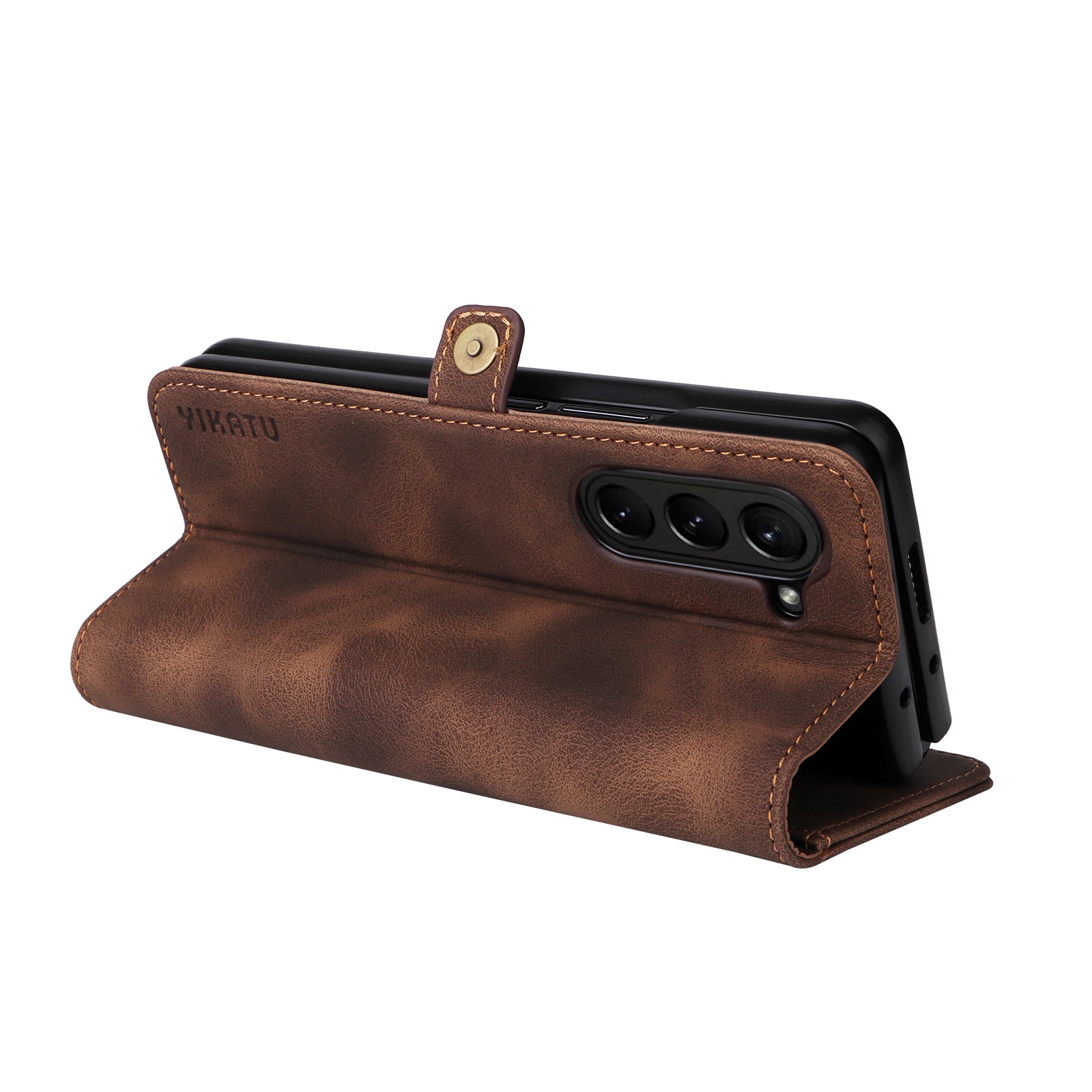 YIKATU YK-002 For Samsung Galaxy Z Fold6 5G Case PU Leather Skin-touch Phone Cover - Brown