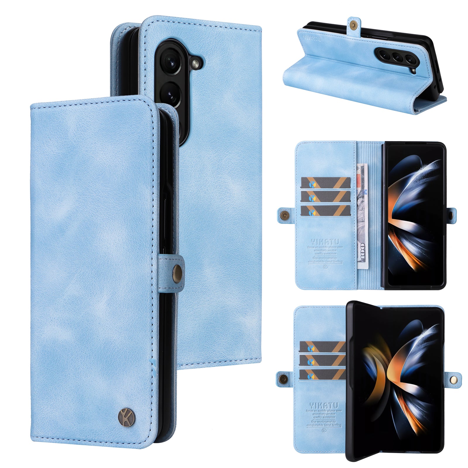 YIKATU YK-002 For Samsung Galaxy Z Fold6 5G Case PU Leather Skin-touch Phone Cover - Baby Blue