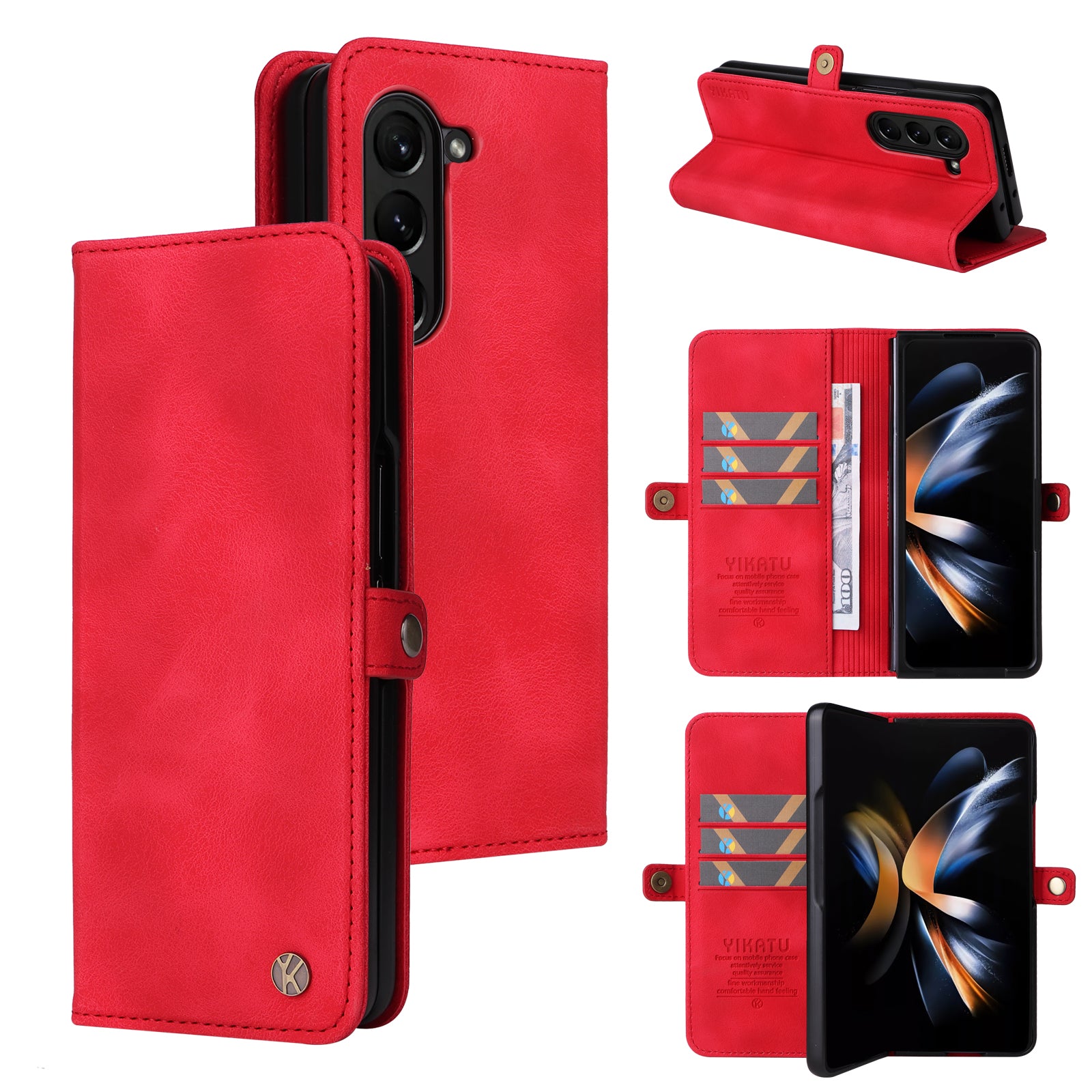 YIKATU YK-002 For Samsung Galaxy Z Fold6 5G Case PU Leather Skin-touch Phone Cover - Red