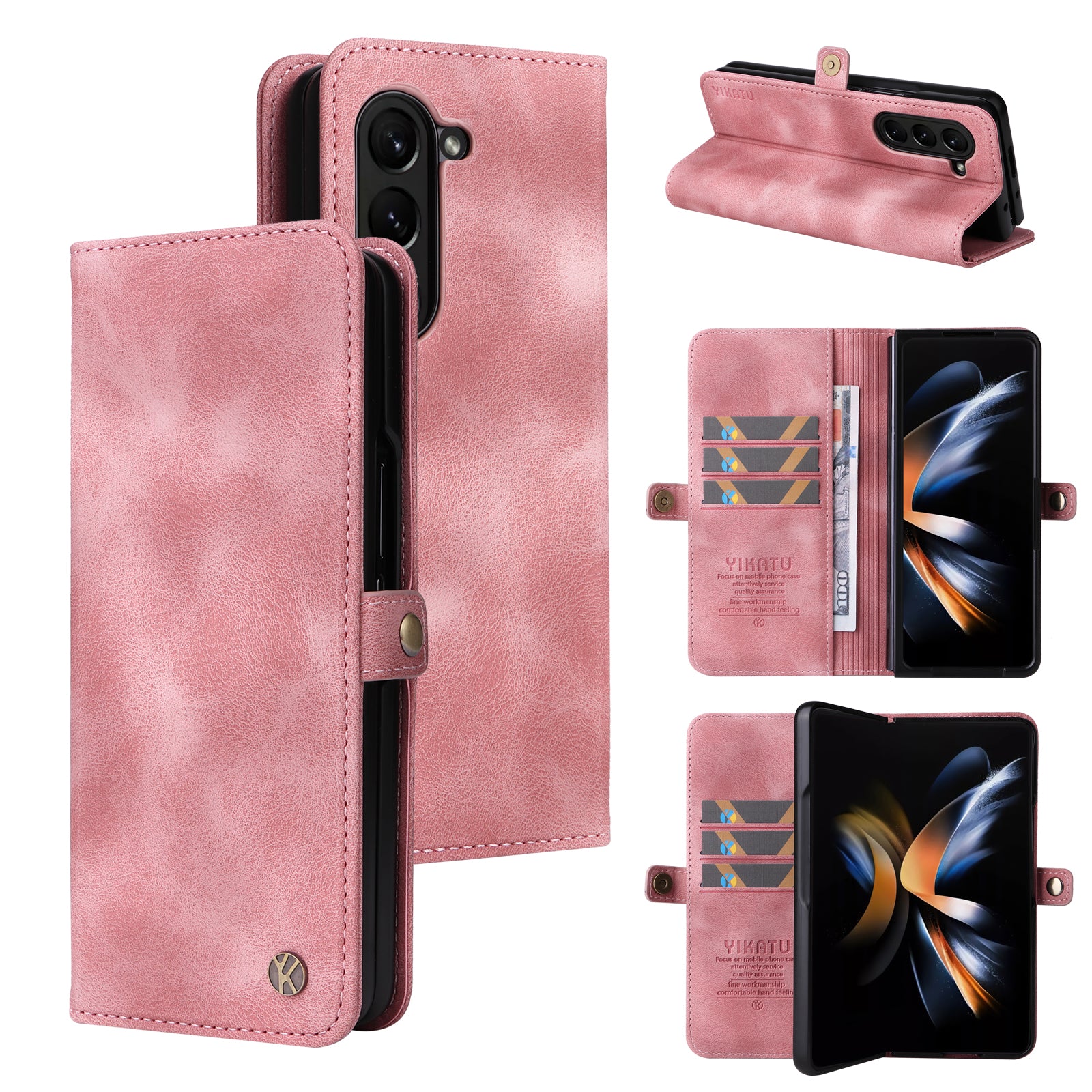 YIKATU YK-002 For Samsung Galaxy Z Fold6 5G Case PU Leather Skin-touch Phone Cover - Pink