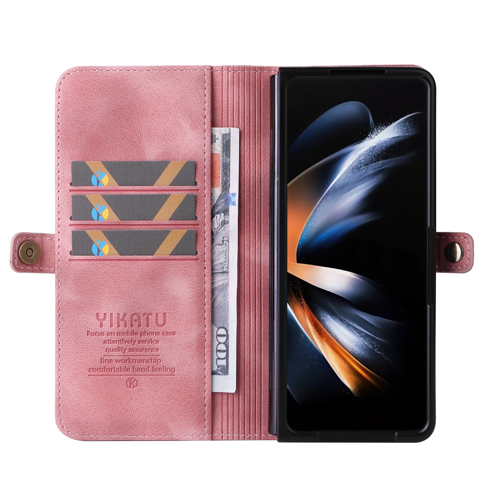 YIKATU YK-002 For Samsung Galaxy Z Fold6 5G Case PU Leather Skin-touch Phone Cover - Pink