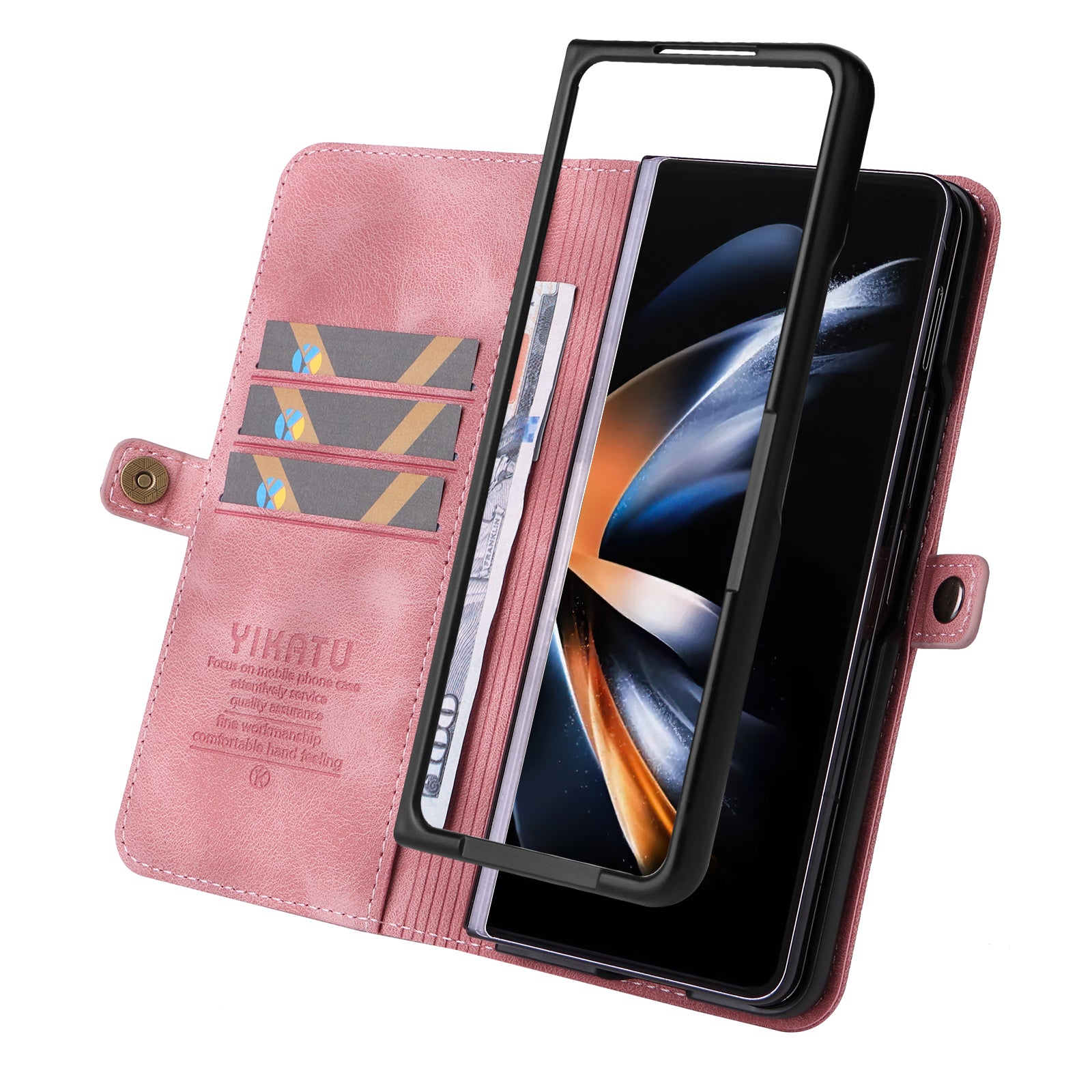 YIKATU YK-002 For Samsung Galaxy Z Fold6 5G Case PU Leather Skin-touch Phone Cover - Pink