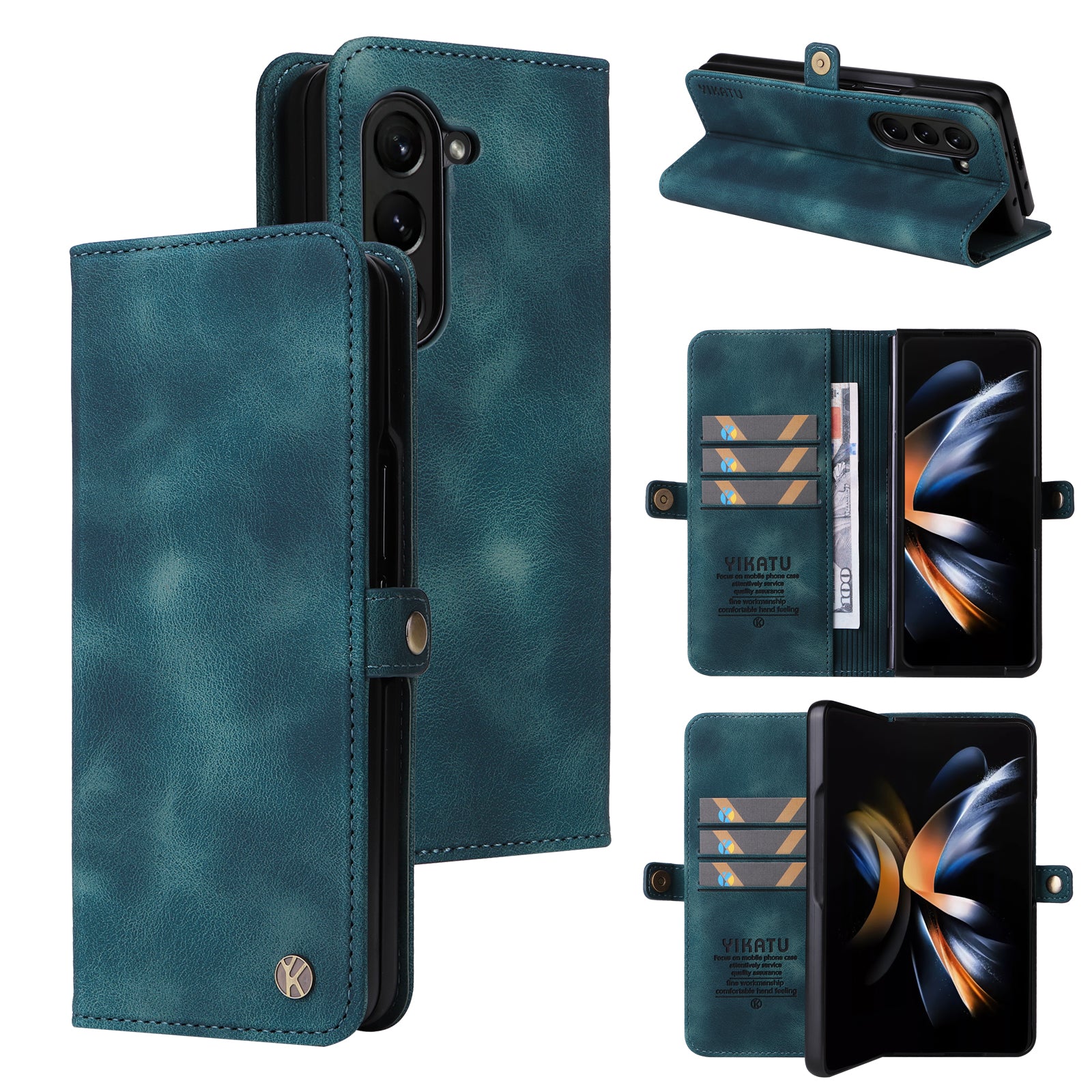 YIKATU YK-002 For Samsung Galaxy Z Fold6 5G Case PU Leather Skin-touch Phone Cover - Blue