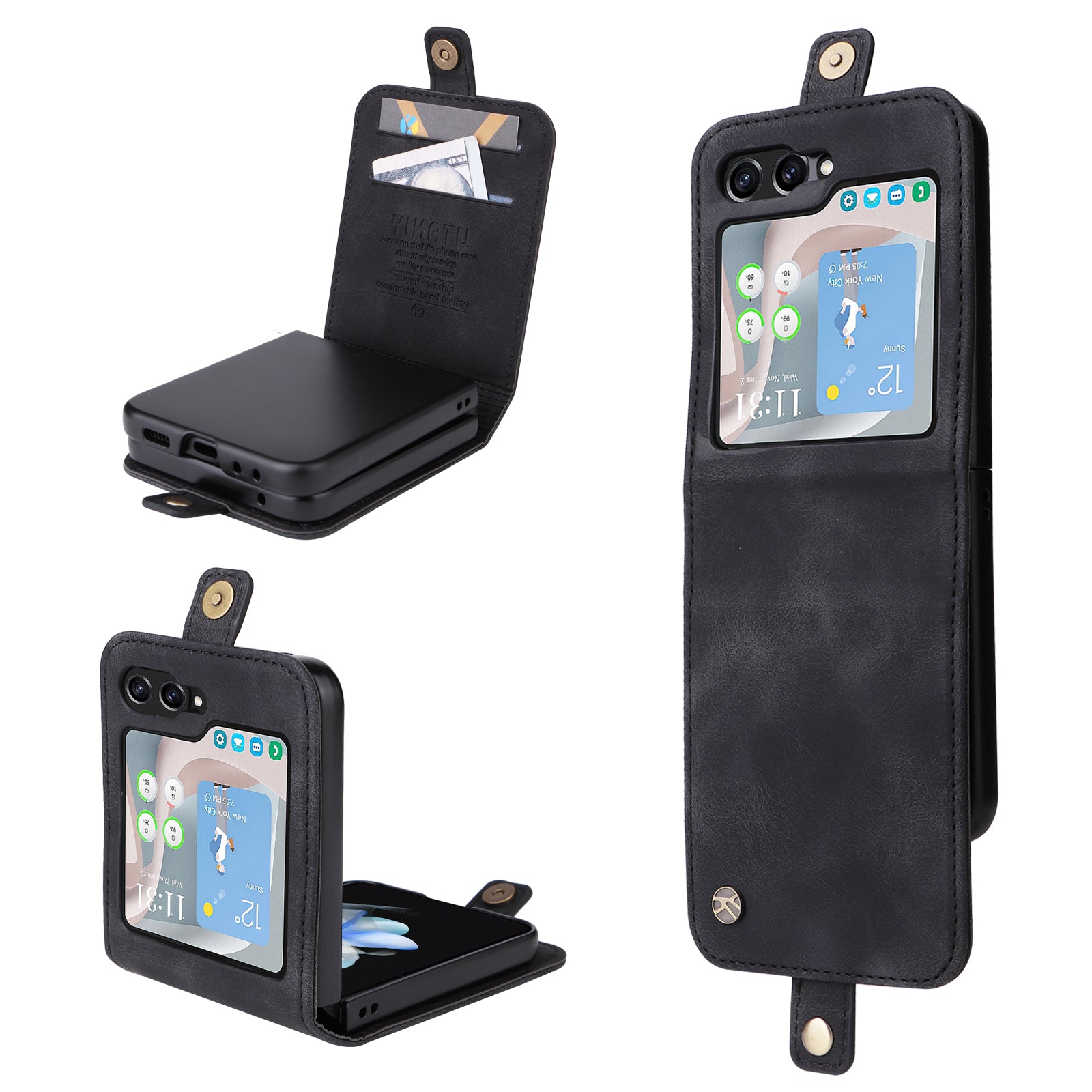 YIKATU YK-002 For Samsung Galaxy Z Flip6 5G Case Card Holders PU Leather Skin-Touch Phone Cover - Black