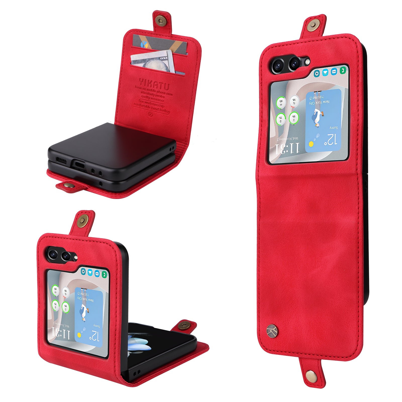 YIKATU YK-002 For Samsung Galaxy Z Flip6 5G Case Card Holders PU Leather Skin-touch Phone Cover - Red