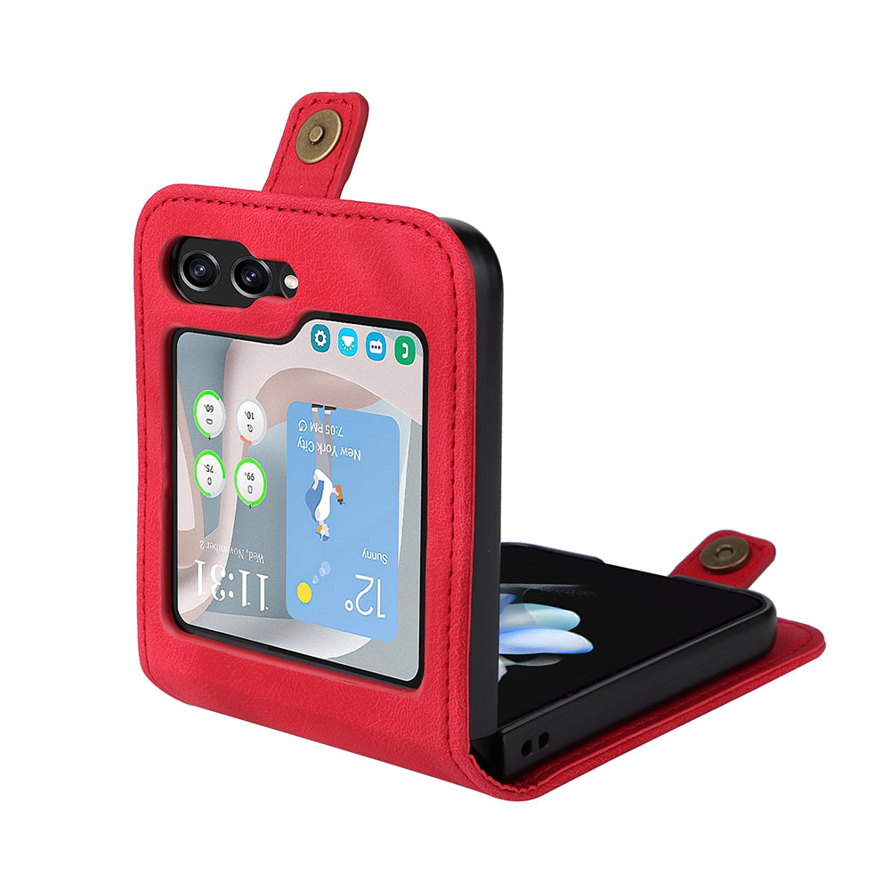 YIKATU YK-002 For Samsung Galaxy Z Flip6 5G Case Card Holders PU Leather Skin-touch Phone Cover - Red