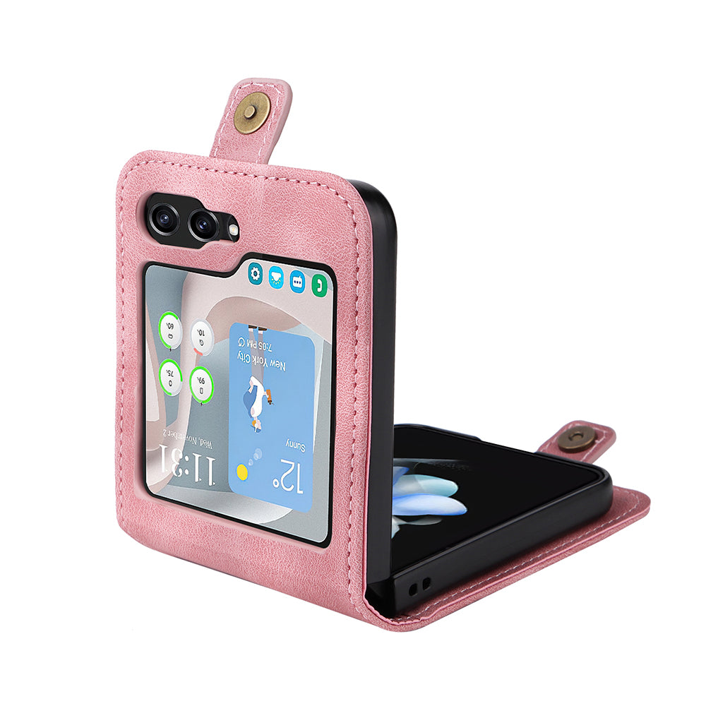 YIKATU YK-002 For Samsung Galaxy Z Flip6 5G Case Card Holders PU Leather Skin-touch Phone Cover - Pink