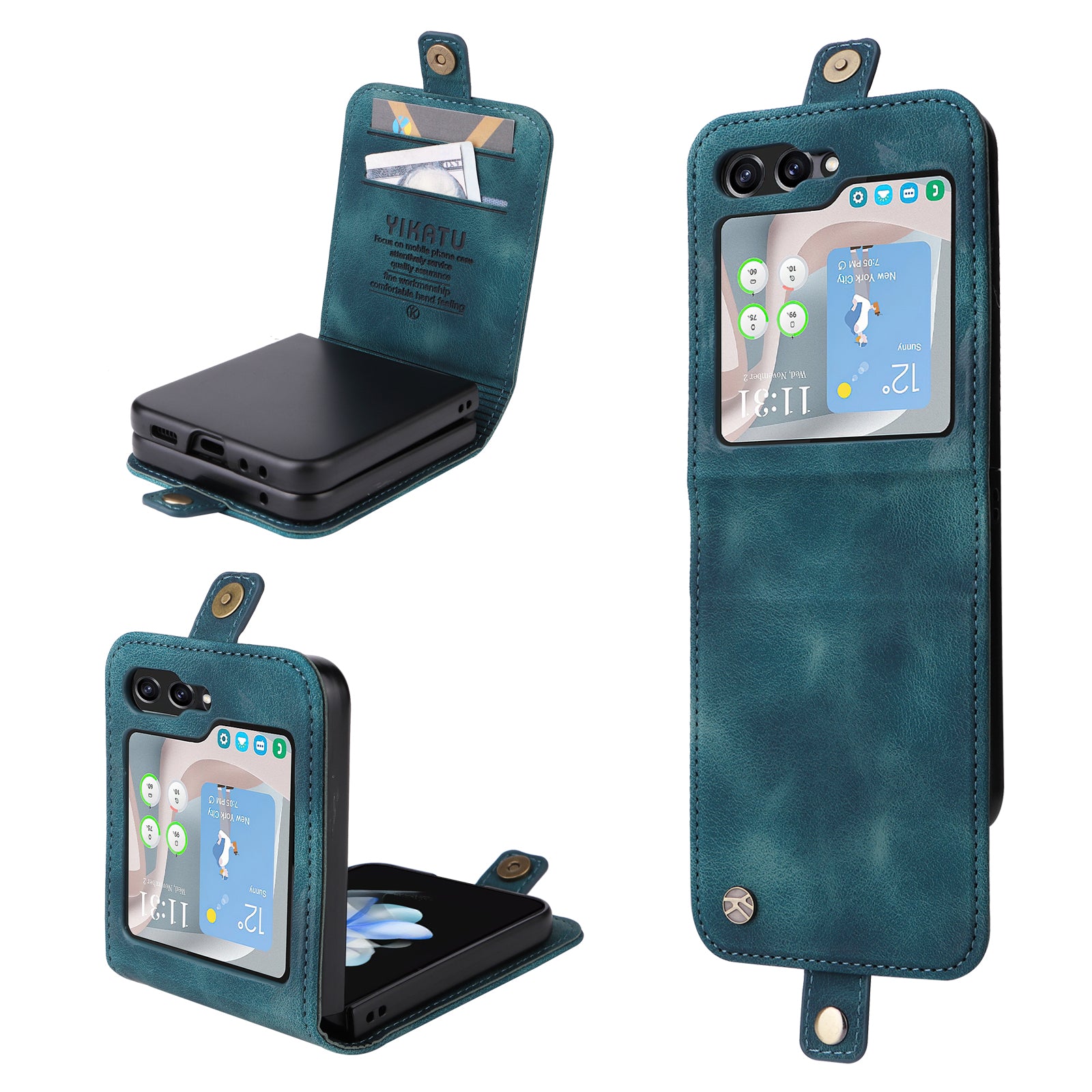 YIKATU YK-002 For Samsung Galaxy Z Flip6 5G Case Card Holders PU Leather Skin-touch Phone Cover - Blue