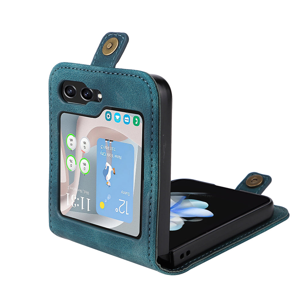 YIKATU YK-002 For Samsung Galaxy Z Flip6 5G Case Card Holders PU Leather Skin-touch Phone Cover - Blue