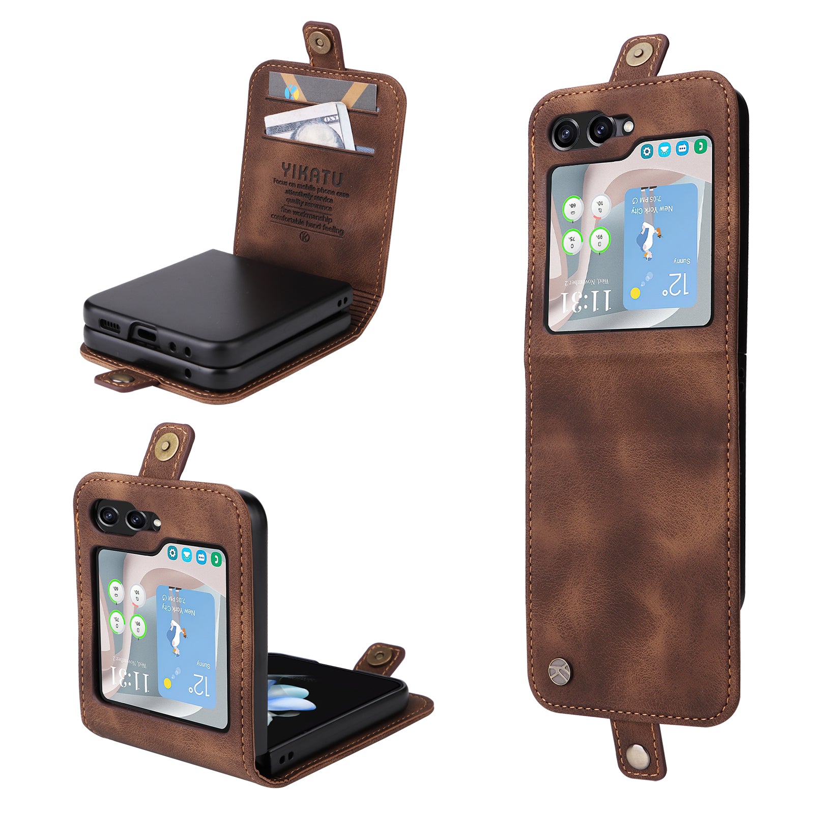 YIKATU YK-002 For Samsung Galaxy Z Flip6 5G Case Card Holders PU Leather Skin-touch Phone Cover - Brown