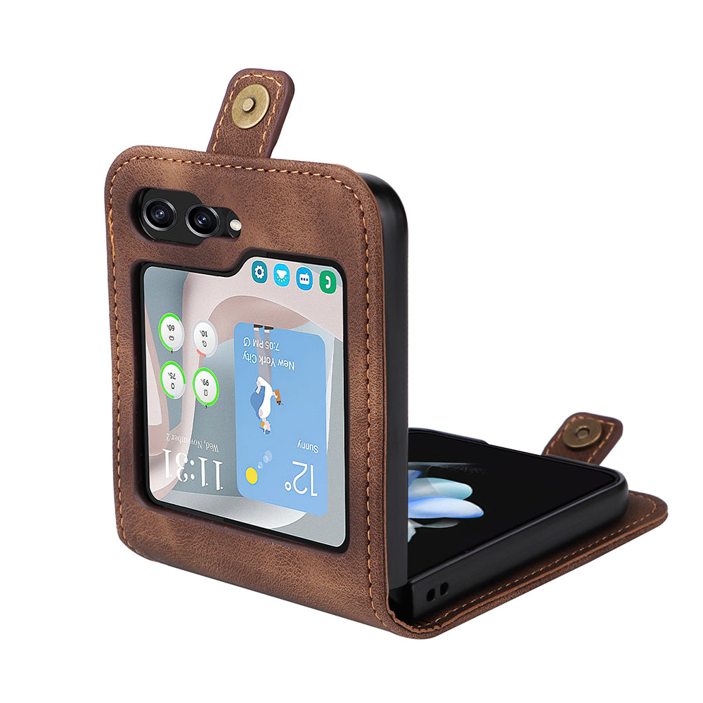 YIKATU YK-002 For Samsung Galaxy Z Flip6 5G Case Card Holders PU Leather Skin-touch Phone Cover - Brown