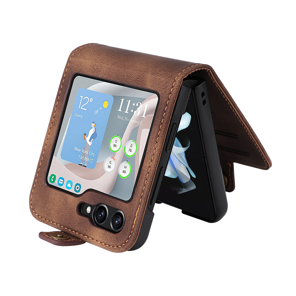 YIKATU YK-002 For Samsung Galaxy Z Flip6 5G Case Card Holders PU Leather Skin-touch Phone Cover - Brown