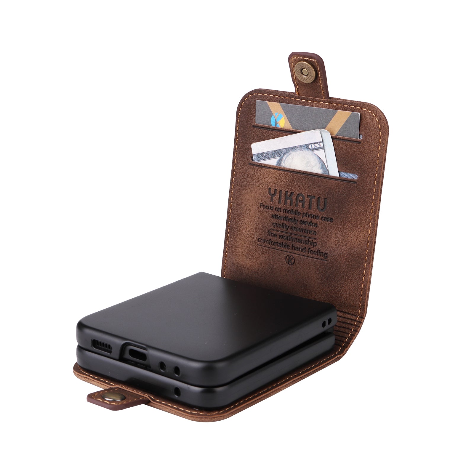 YIKATU YK-002 For Samsung Galaxy Z Flip6 5G Case Card Holders PU Leather Skin-touch Phone Cover - Brown