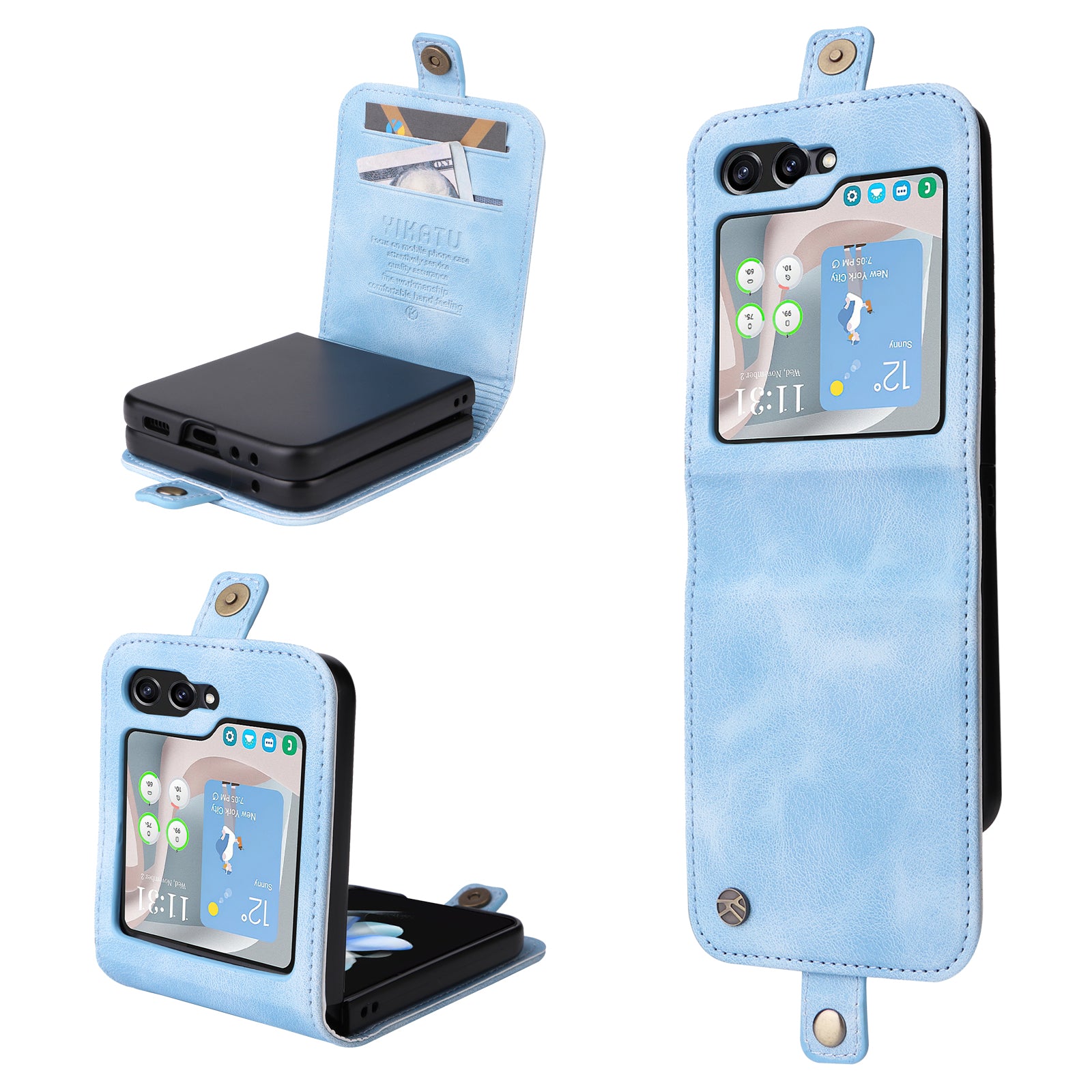 YIKATU YK-002 For Samsung Galaxy Z Flip6 5G Case Card Holders PU Leather Skin-touch Phone Cover - Baby Blue