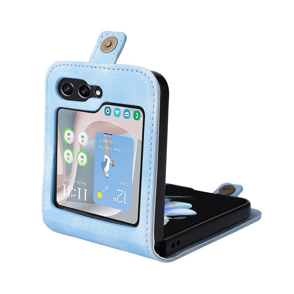 YIKATU YK-002 For Samsung Galaxy Z Flip6 5G Case Card Holders PU Leather Skin-touch Phone Cover - Baby Blue