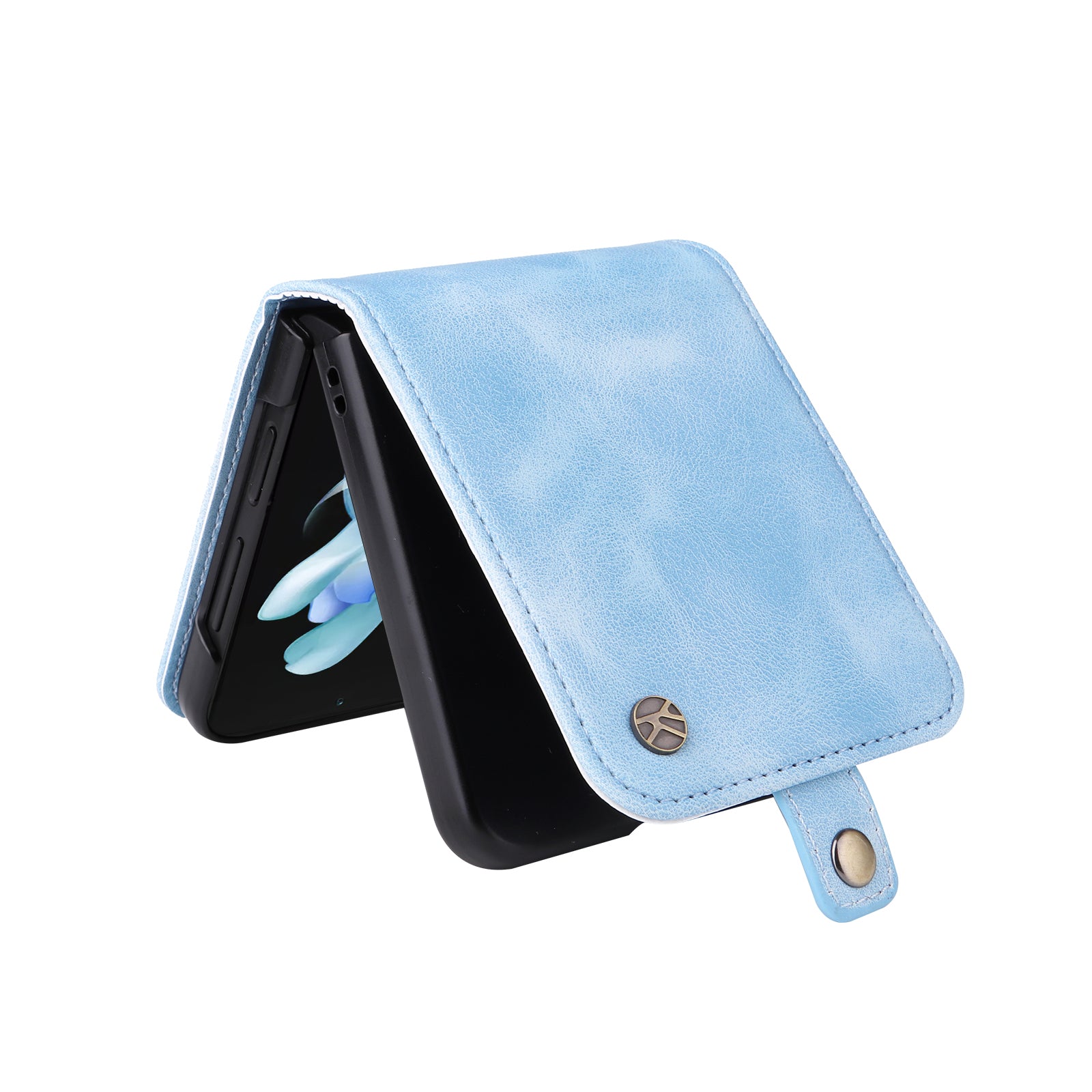 YIKATU YK-002 For Samsung Galaxy Z Flip6 5G Case Card Holders PU Leather Skin-touch Phone Cover - Baby Blue