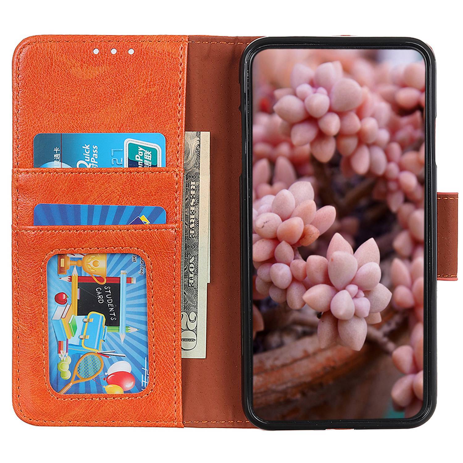 For iPhone 16 Case Nappa Texture Wallet Stand Split Leather Phone Cover - Orange