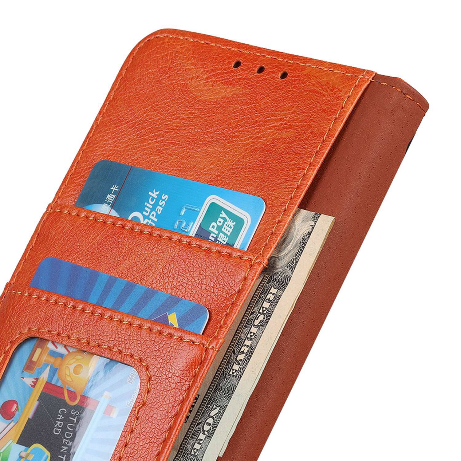 For iPhone 16 Case Nappa Texture Wallet Stand Split Leather Phone Cover - Orange