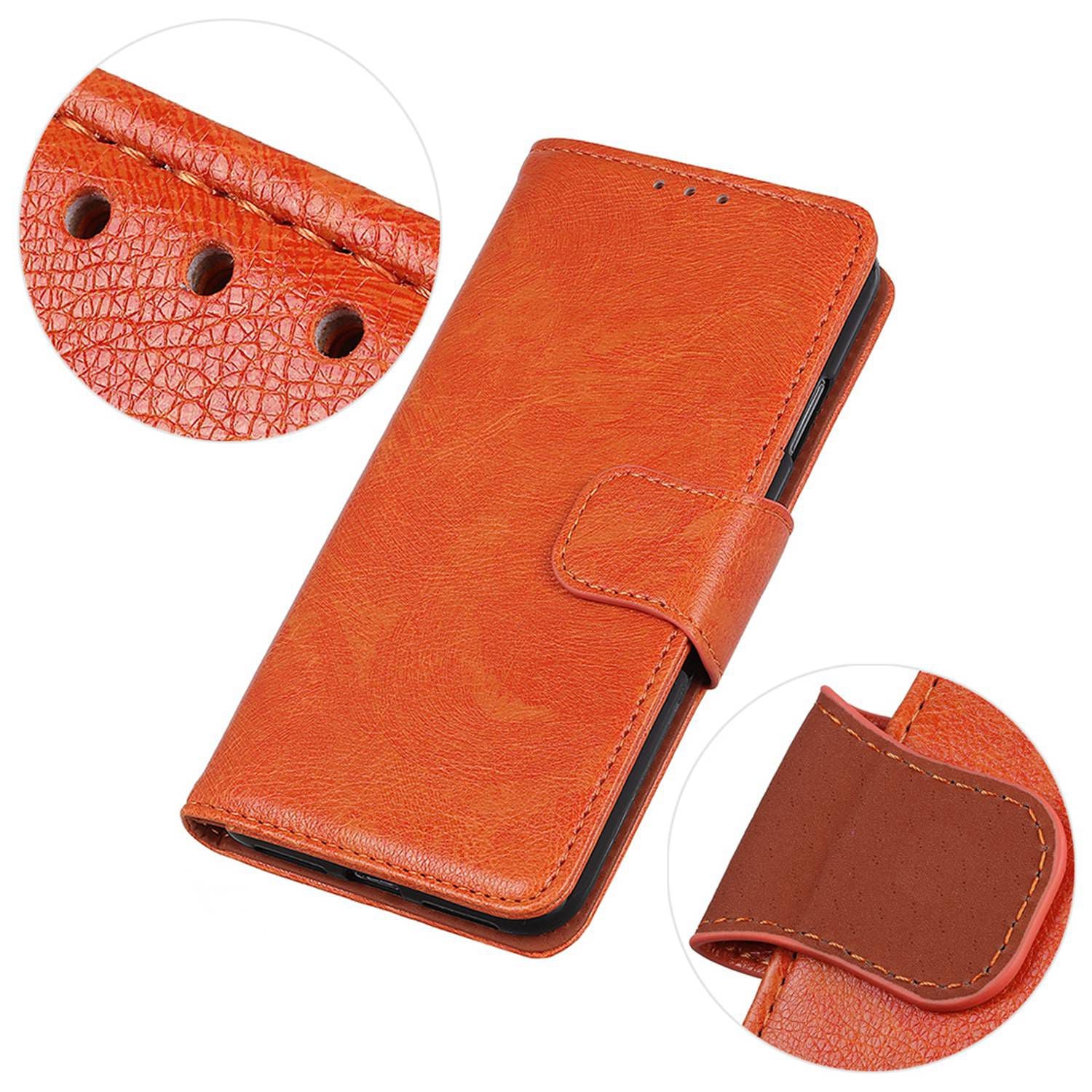 For iPhone 16 Case Nappa Texture Wallet Stand Split Leather Phone Cover - Orange