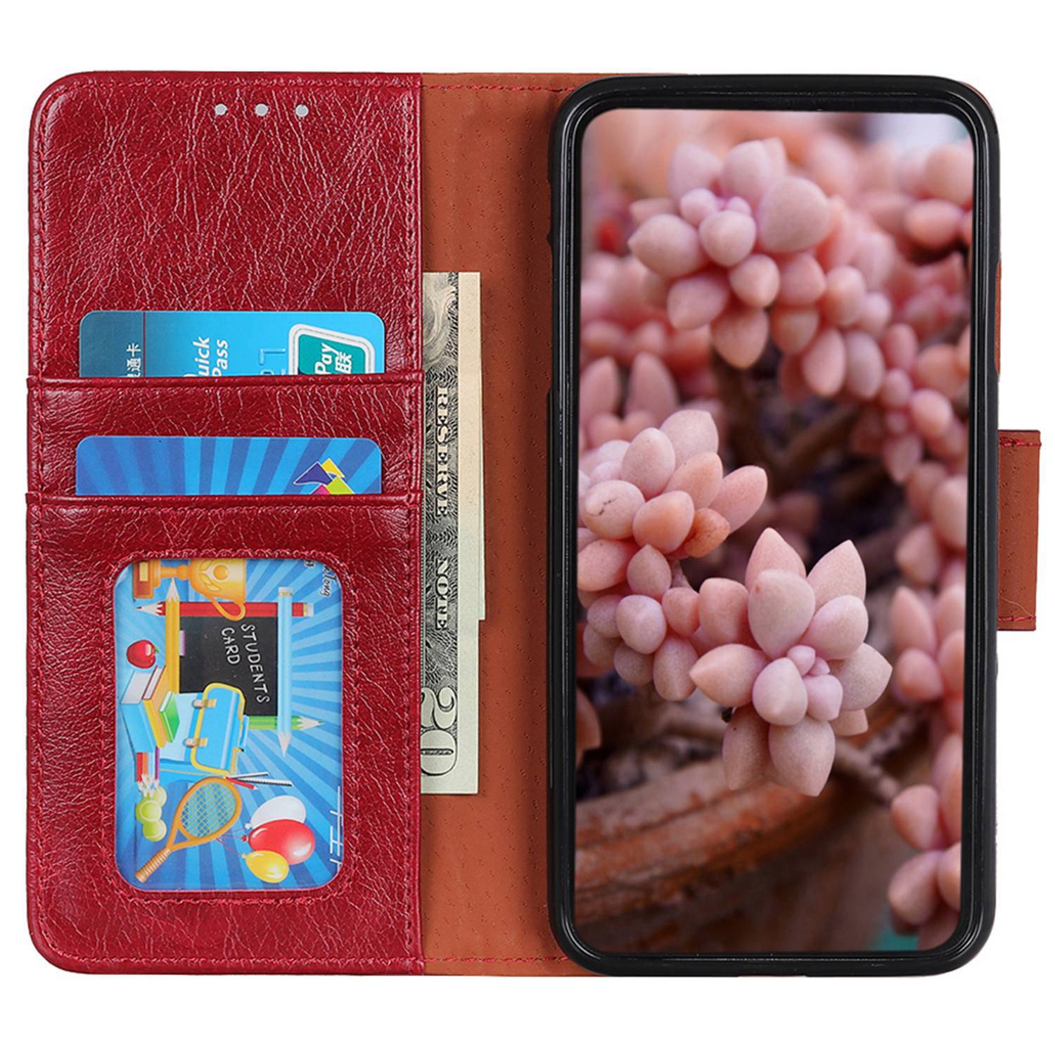 For iPhone 16 Case Nappa Texture Wallet Stand Split Leather Phone Cover - Red