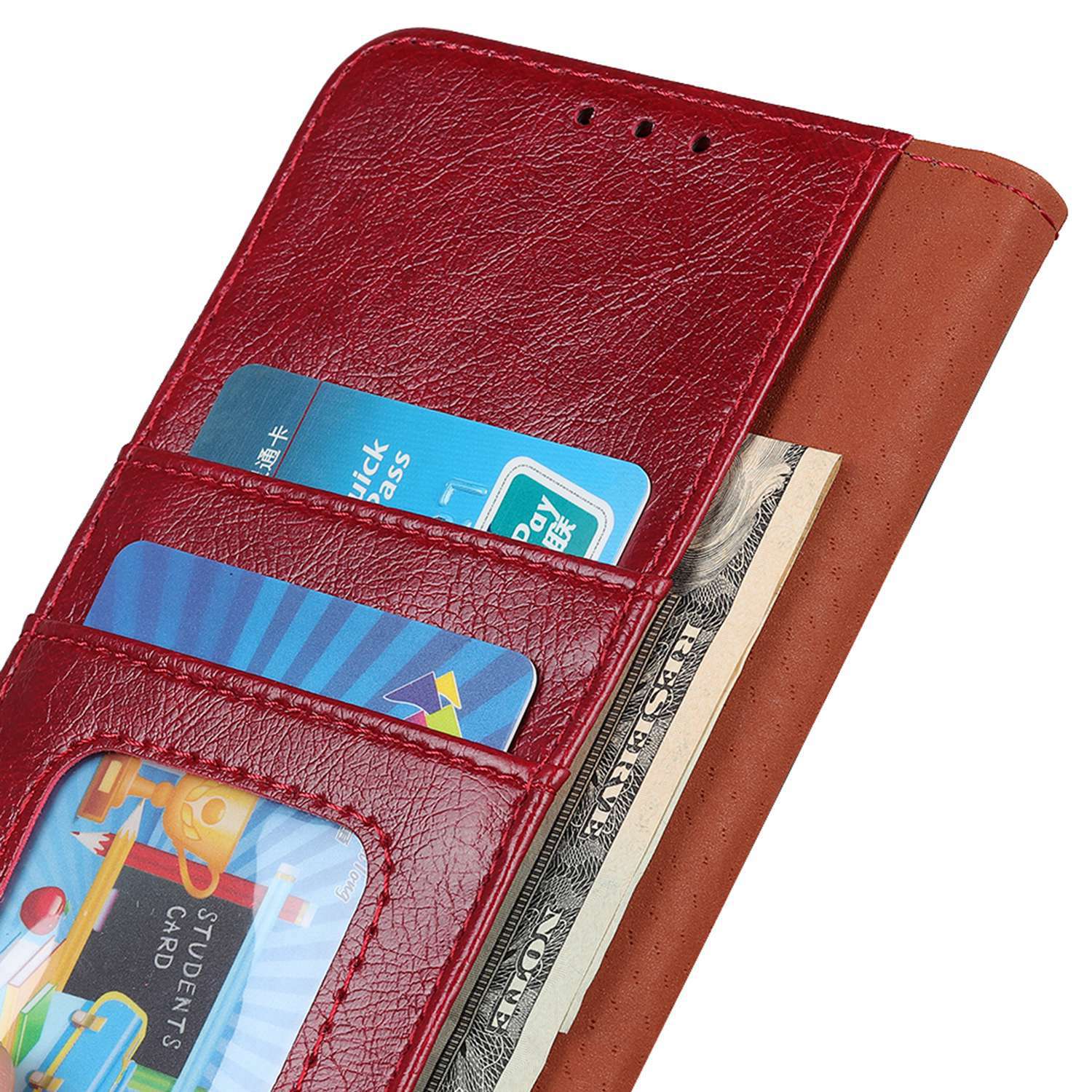 For iPhone 16 Case Nappa Texture Wallet Stand Split Leather Phone Cover - Red