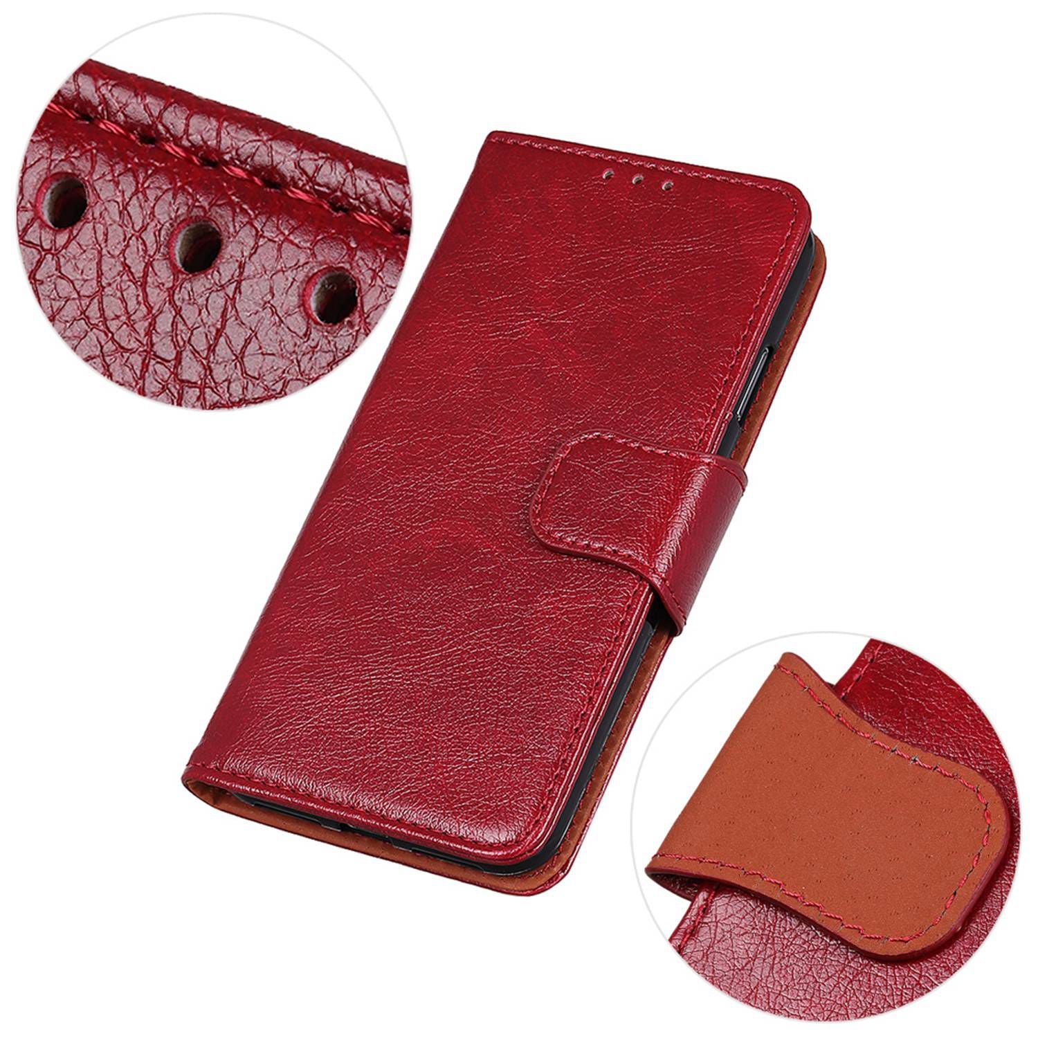 For iPhone 16 Case Nappa Texture Wallet Stand Split Leather Phone Cover - Red