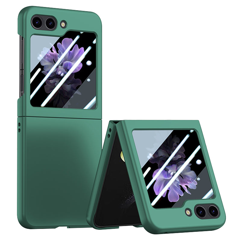 For Samsung Galaxy Z Flip6 5G Case Large Window Hard PC Phone Cover with Small Screen Film - Dark Green