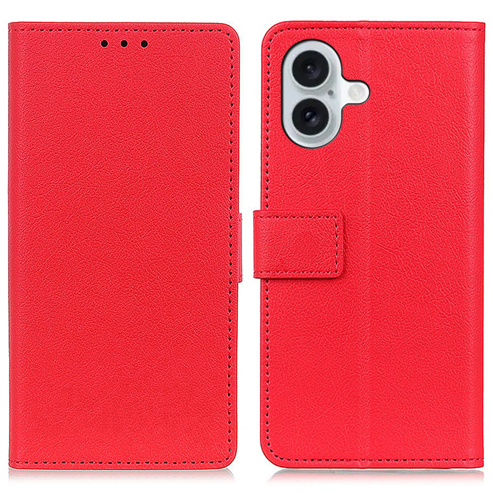 For iPhone 16 Plus Stand Case Protective Leather Wallet Phone Cover - Red