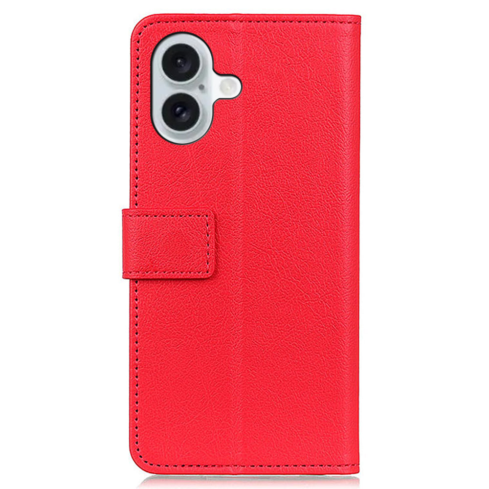 For iPhone 16 Plus Stand Case Protective Leather Wallet Phone Cover - Red