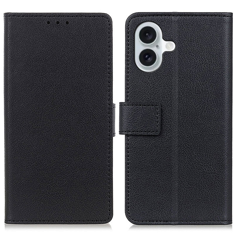For iPhone 16 Case PU Leather Wallet Card Slots Folio Flip Phone Cover - Black