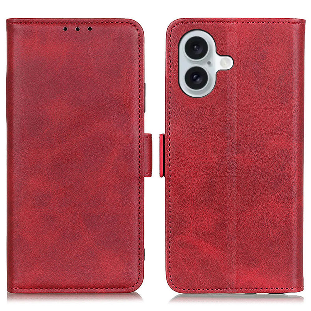 For iPhone 16 Case PU Leather Side-Magnetic Stand Card Slots Phone Cover - Red