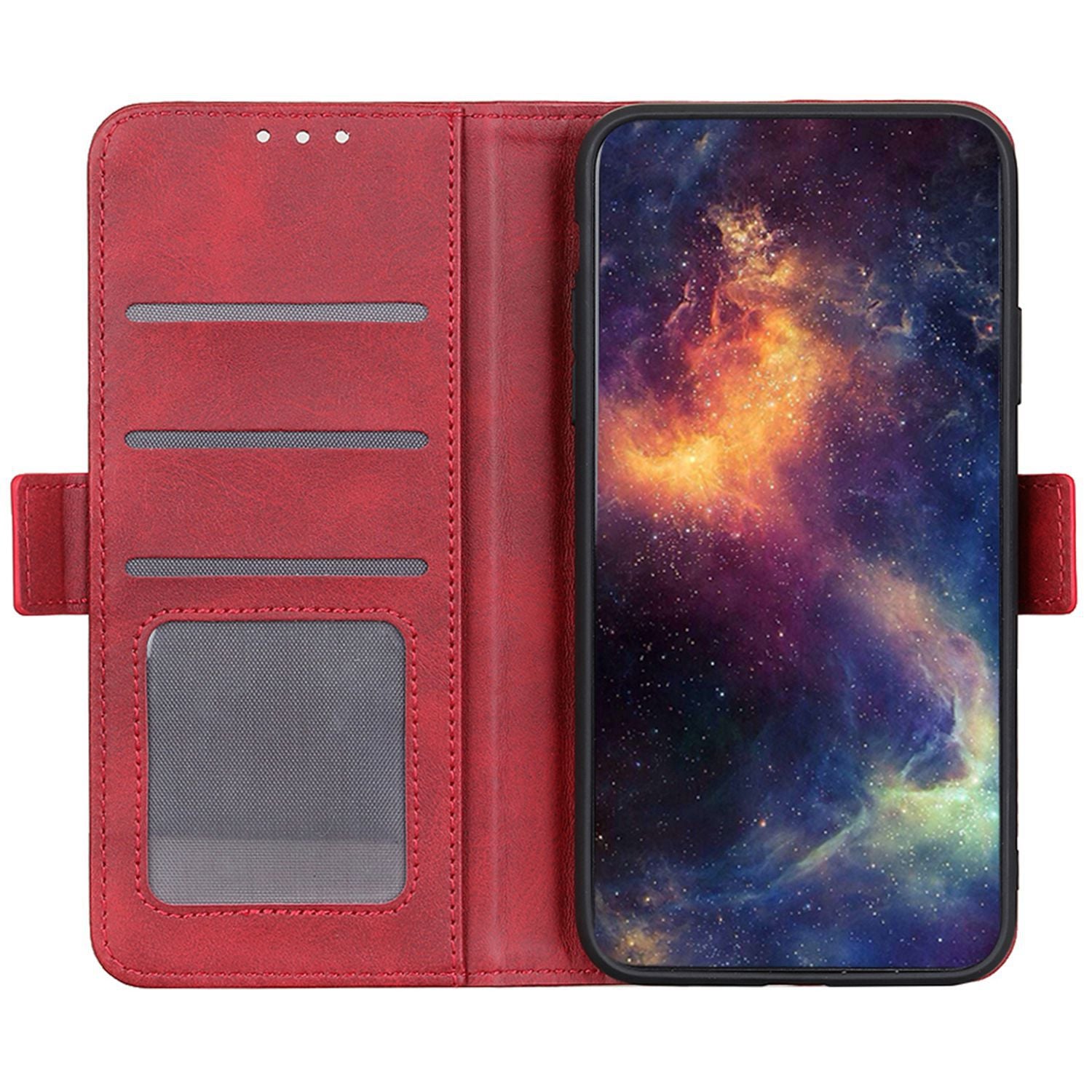 For iPhone 16 Case PU Leather Side-Magnetic Stand Card Slots Phone Cover - Red