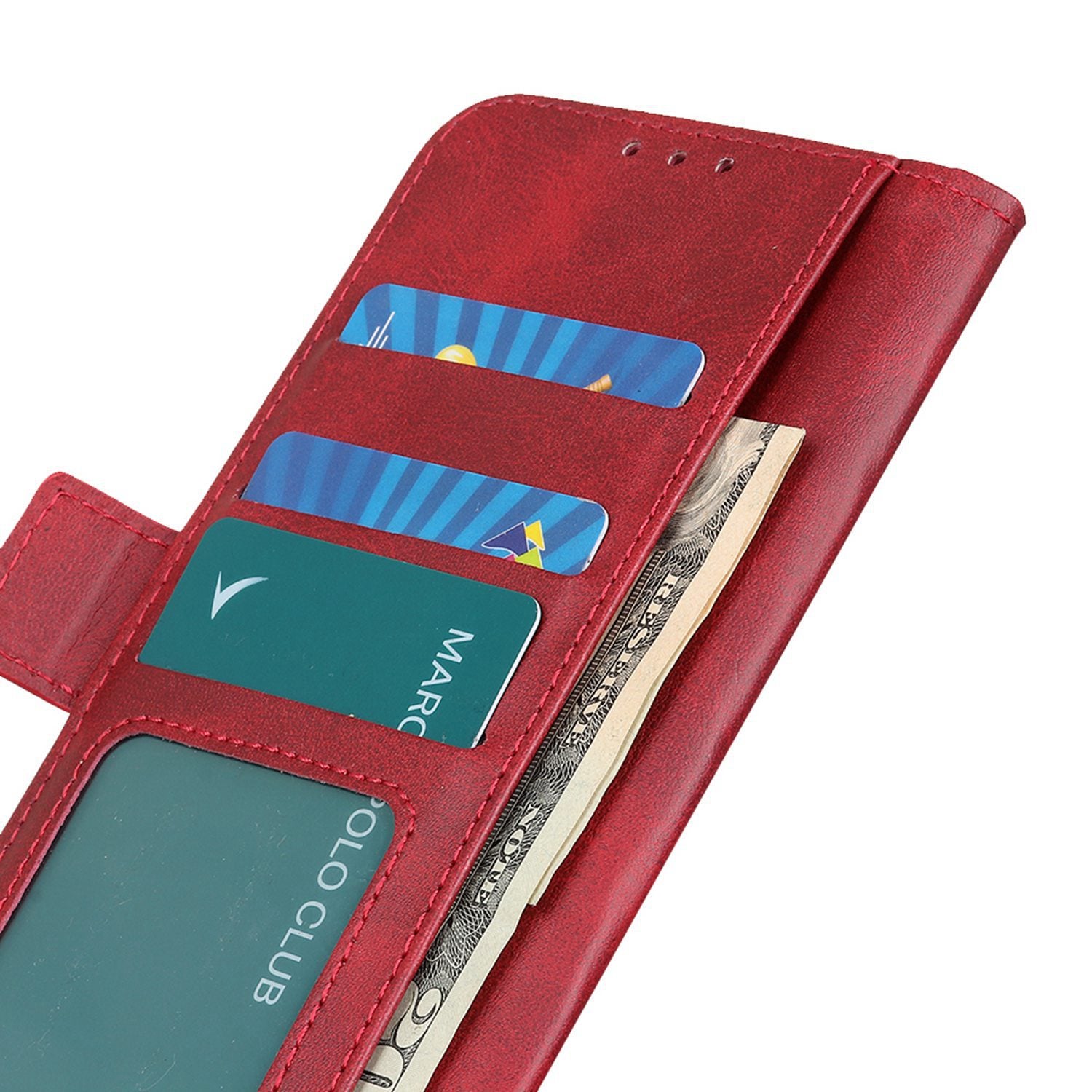 For iPhone 16 Case PU Leather Side-Magnetic Stand Card Slots Phone Cover - Red