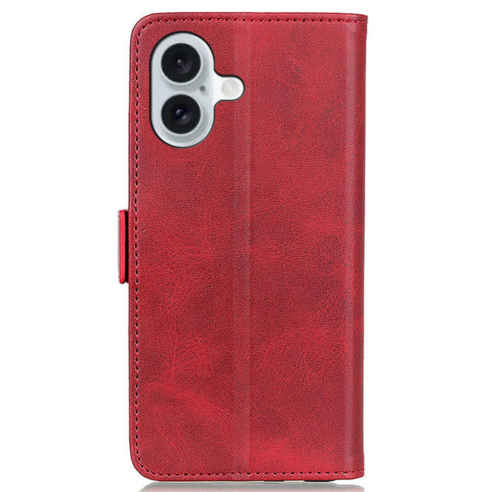 For iPhone 16 Case PU Leather Side-Magnetic Stand Card Slots Phone Cover - Red