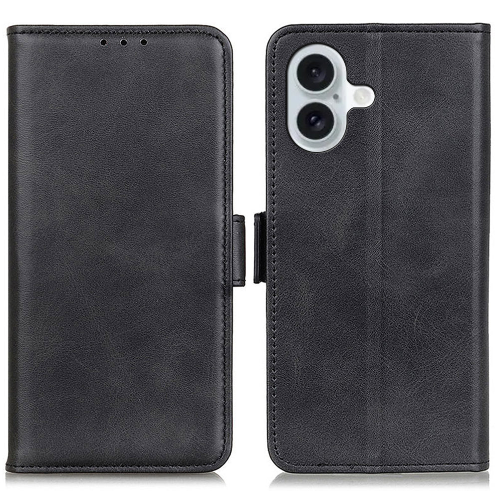 For iPhone 16 Plus Case PU Leather Wallet Phone Cover with Side Magnetic Clasp - Black