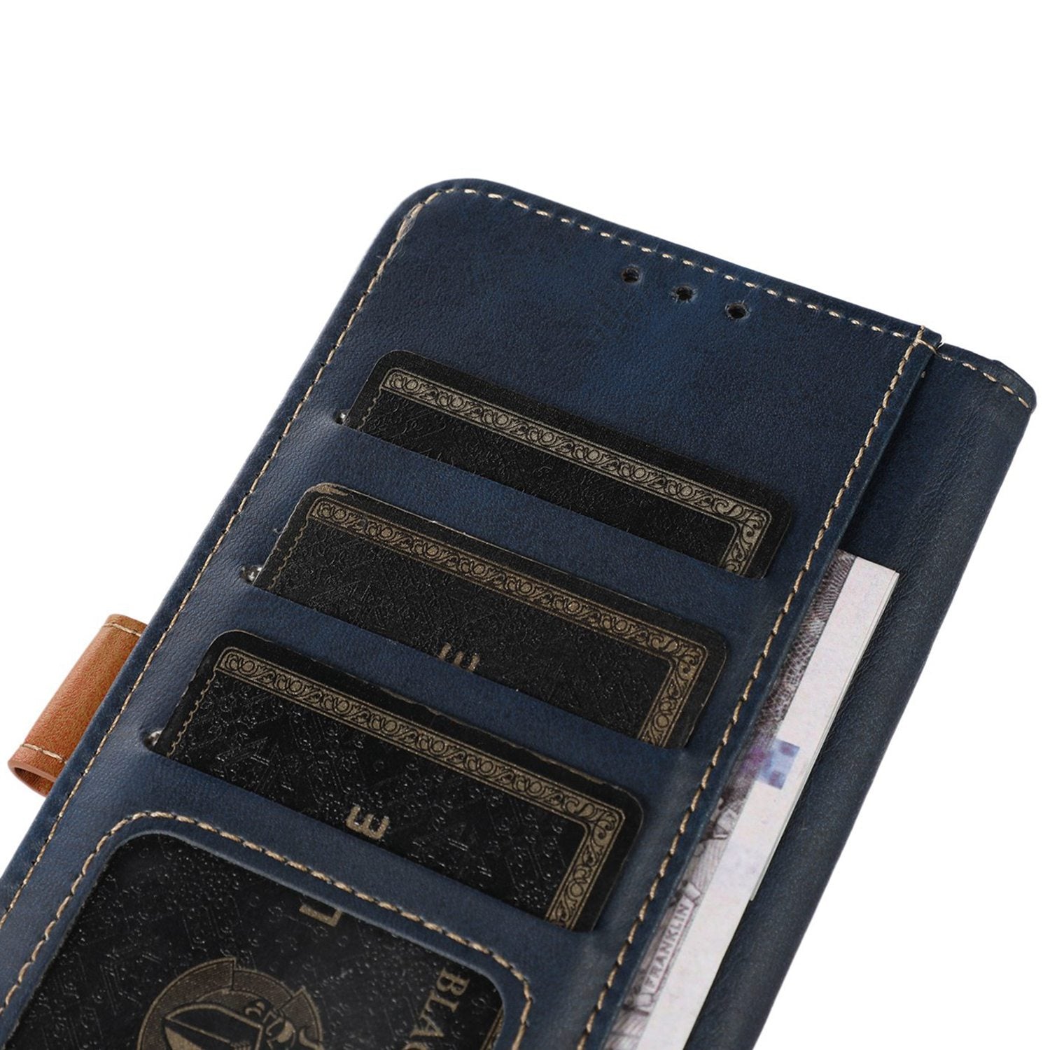 For iPhone 16 Case Leather Wallet Stand Calf Texture Protective Phone Cover - Sapphire