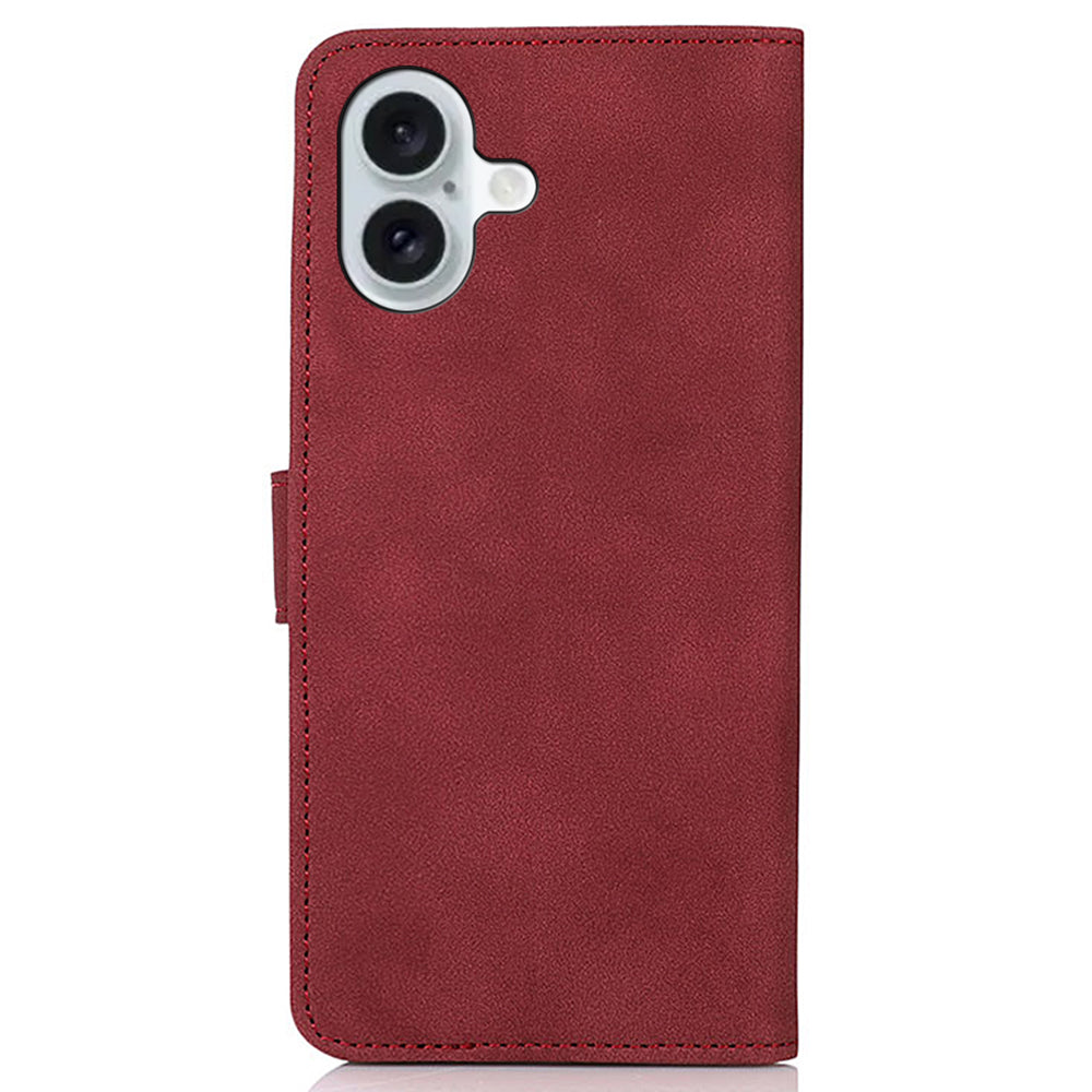 KHAZNEH For iPhone 16 Case Texture PU Leather Folding Stand Phone Cover - Red