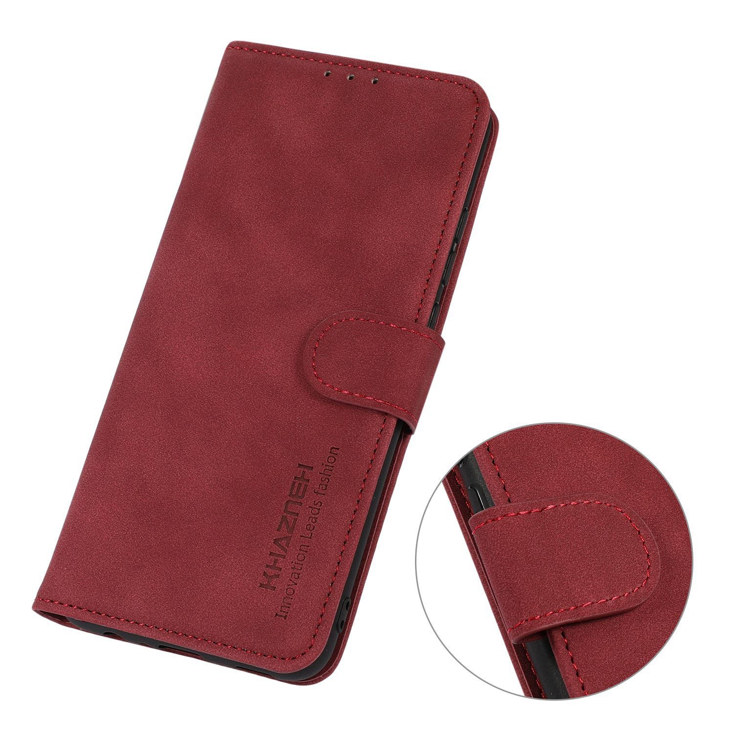 KHAZNEH For iPhone 16 Plus Case Suede Texture Wallet Leather Phone Cover - Red