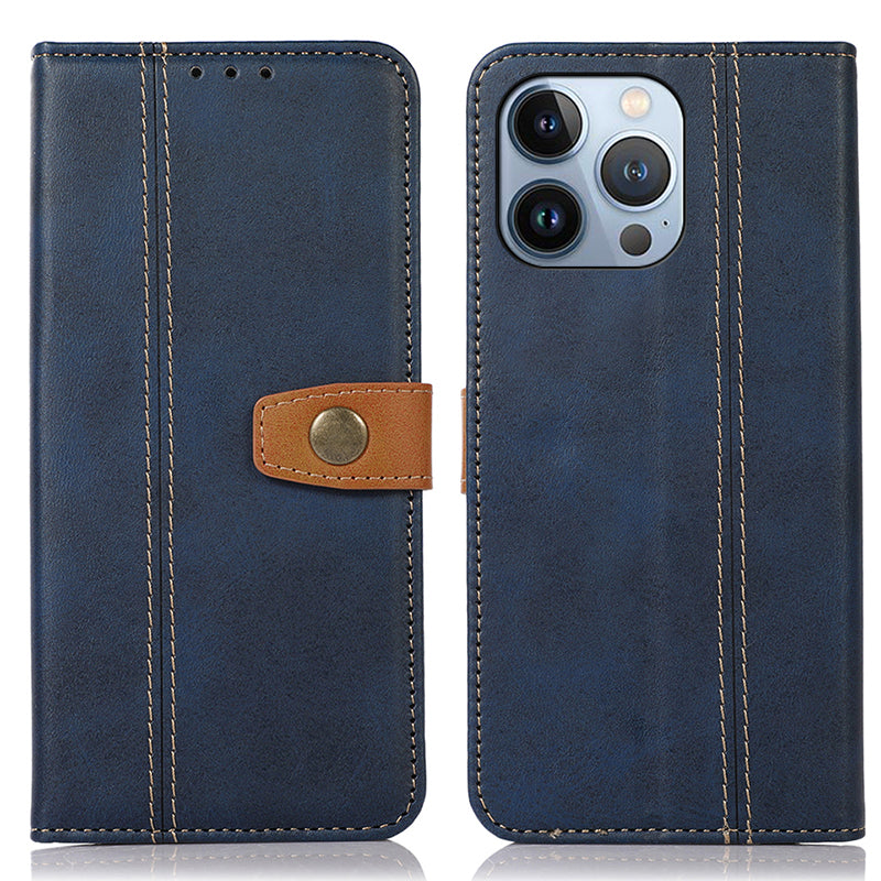 For iPhone 16 Pro Max Case Leather Wallet Stand Calf Texture Phone Protective Cover - Sapphire