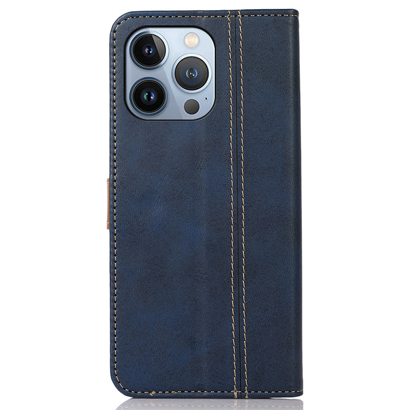 For iPhone 16 Pro Max Case Leather Wallet Stand Calf Texture Phone Protective Cover - Sapphire