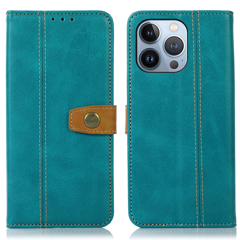 For iPhone 16 Pro Max Case Leather Wallet Stand Calf Texture Phone Protective Cover - Light Green